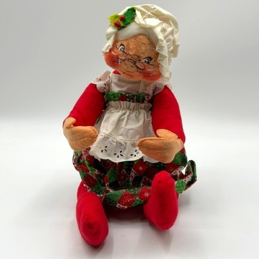 Vintage Mrs Claus Annalee Plush Doll Hand Painted Face Christmas Decor 12in 1963